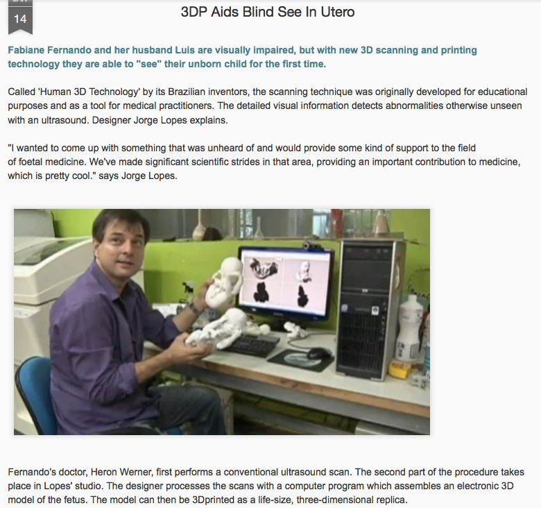Screenshot of the dimensionext article: 3D printing helps blind parents see their baby in utero