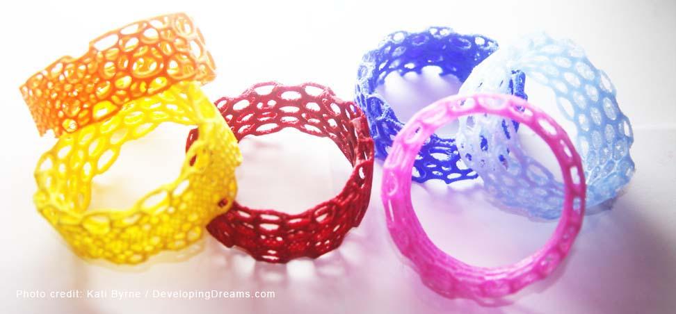 Colourful 3D printed bracelets