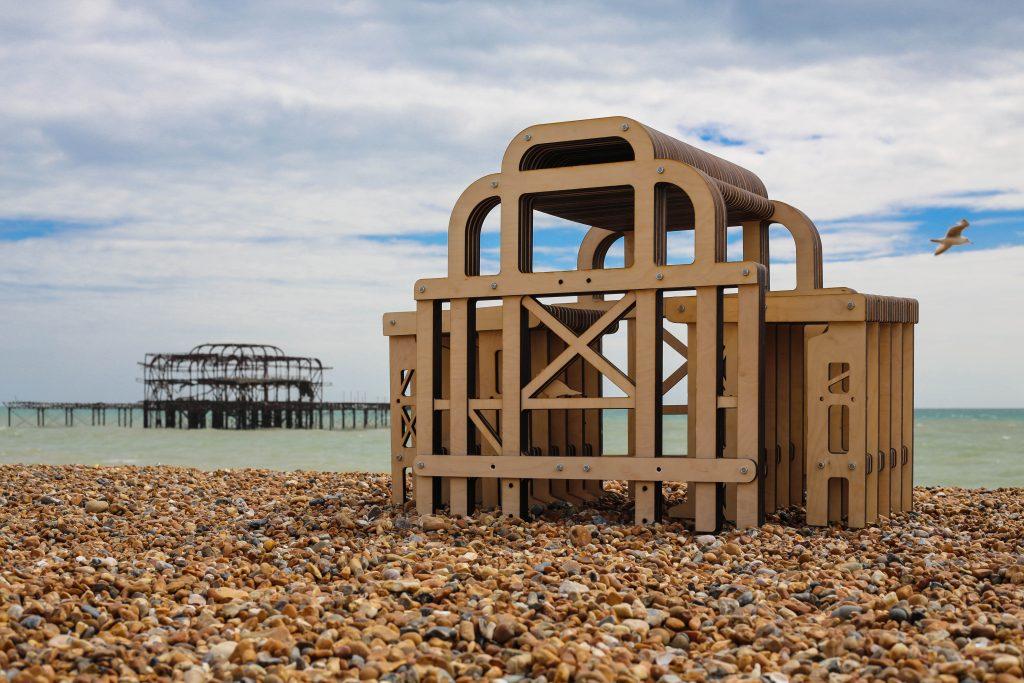 Laser-cut West Pier turned into a table and chairs for the exhibition stand